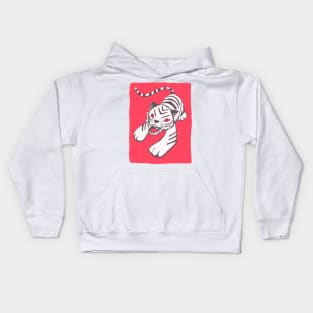 White siberian tiger on red. Hand drawn illustration Kids Hoodie